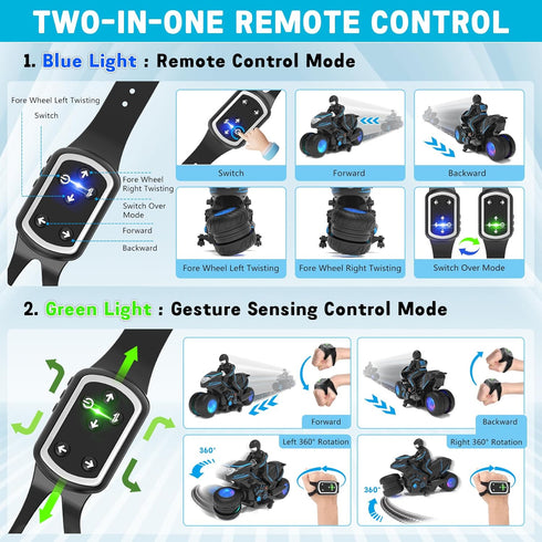 2-in-1 360 Eulogia Remote Control Motorcycle Toys New Upgraded RGB Wheels Lights, RC Motorbike with Remote, Gesture