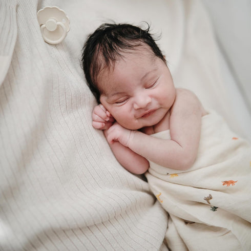 Mushie Muslin Baby Swaddle Blanket, 100% Organic Cotton (Dinosaurs)