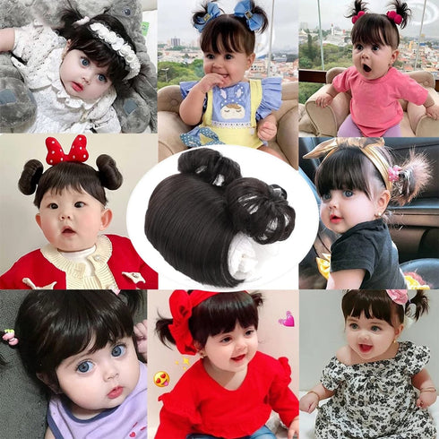 1 Pack Baby Wig Braid Hairband - Kids Baby Headband, Fake Bangs Hair Accessories (Black)
