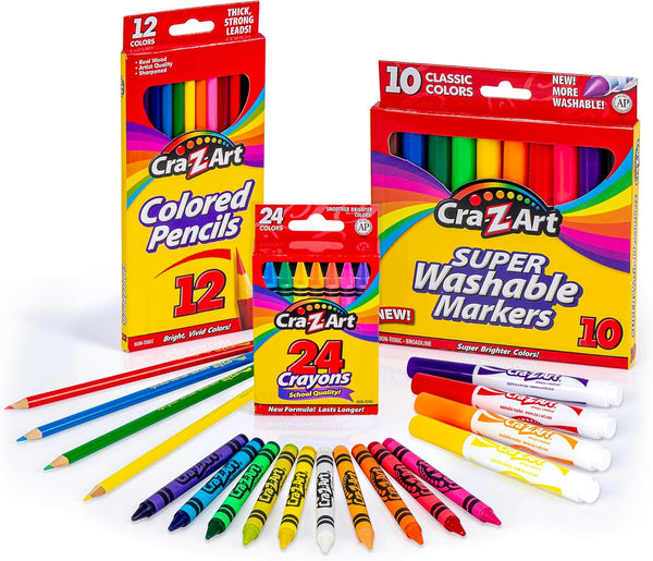 Cra-Z-Art Classic Bundle, 46 Piece School Supply Arts & Crafts Bundle with Crayons, Markers, and Colored Pencils