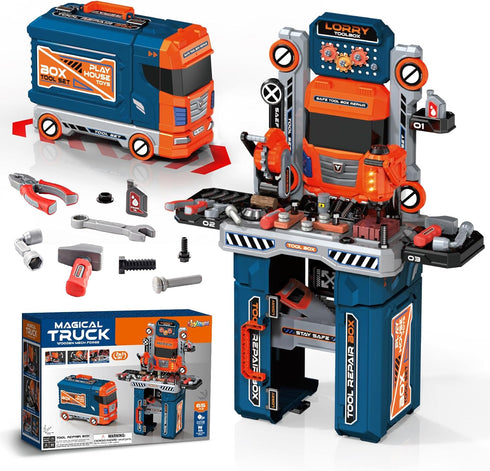 65 Pcs Kids Tool Set, 2-in-1 Kids Tool Box & Bench, Toddler