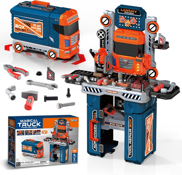 65 Pcs Kids Tool Set, 2-in-1 Kids Tool Box & Bench, Toddler