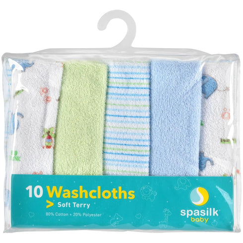 10 Pack Spasilk Baby Soft Terry Bath Washcloth Wipes