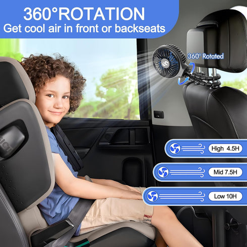 WEGA Rechargeable Stroller Fan, Portable Battery Operated Fan, 3 Speeds Clip on Fan for Car Seat, Crib, Home Office