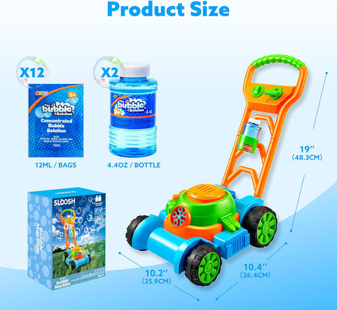 1 2 3 1-3 SLOOSH Bubble Lawn Mower Toddler Toys - Spill-Proof Bubble Machine Pretend Gardening Play Toy for Age Year