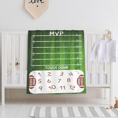 Monthly Milestone Football Baby Blanket, Super Soft Swaddle Toddler Blanket for Newborn Infant Nursery, 30x40 in
