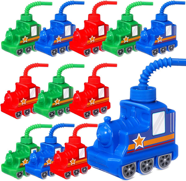 Tanlade 12 Sets 10 oz Train Cups for Kids Bulk Plastic Traffic