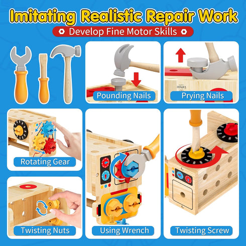 Set, 2-4, 2 Montessori Kids Tool Wooden Toddler Tool Bench Educational Toys for Ages Year Old Boy Gift for Birthday