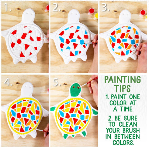 6 8+ Creative Roots Mosaic Turtle DIY Stepping Stone Kit, Includes Ceramic Stone & Vibrant Paints for Kids Ages