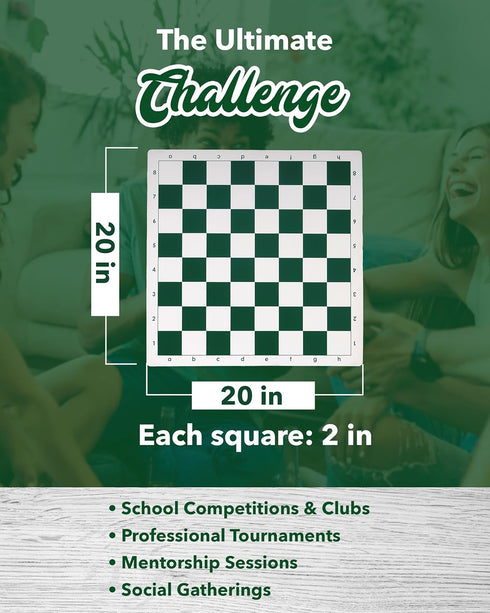 Set 34 WE Games Chess - Tournament Style with Pieces, Vinyl Roll-Up Board, Storage Bag & Equalizer Dice. Ideal