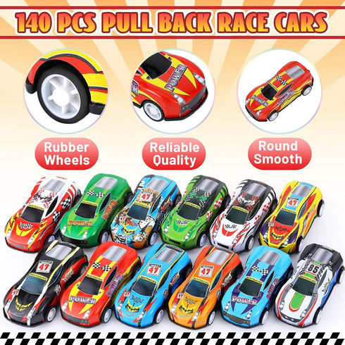 DERTE 140 Pieces Pull Back Cars for Kids Mini Car Toys Bulk Metal Race Vehicles Party Favors Goodie Bag Stuffers