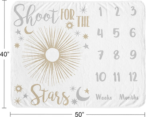 Sweet Jojo Designs Star and Moon Girl Milestone Blanket Monthly Newborn First Year Growth Mat Baby Shower Memory