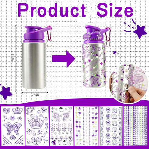 DIY Decorate Your Own Water Bottle for Girls, Gift for Kids, Purple Arts and Crafts Kits, Back to School Supplies