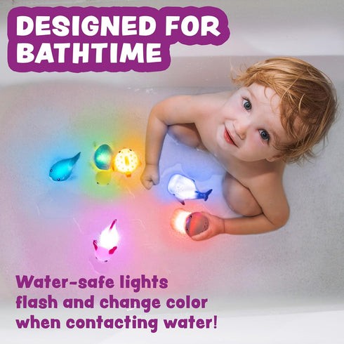 6 Pack Tub Works Under the Sea Light Up Bath Toys, | Water-Activated Light Up Toys Flash & Change Color | Easy-Grip