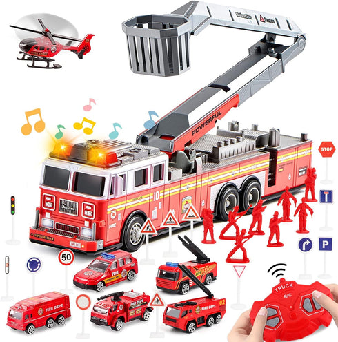 deAO Fire Truck Toys for Boys with Lights and Sounds,RC Remote Control