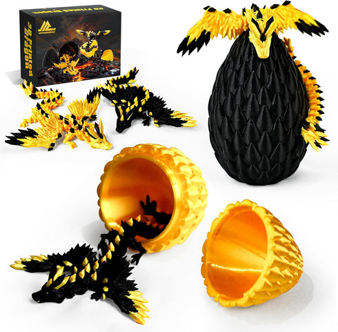 Impossmaker 2PCS 3D Printed Dragon Egg with Dragon Inside, Black and Gold