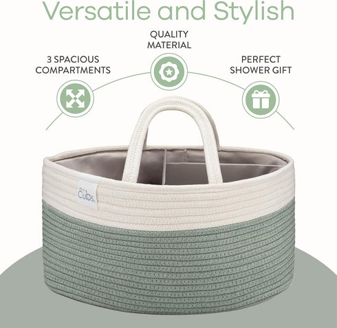 Comfy Cubs Large Diaper Caddy Organizer - Portable Nursery Storage Bin & Car Travel Basket with Dividers, Sage