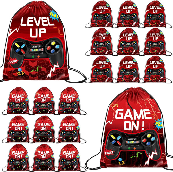 Eccliy 20 Pcs Video Game Party Drawstring Bags - 12 x 10 Inch Gaming Gift Bag Birthday Supplies for Boys