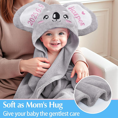MYPHNEX Personalized Baby Towels with Hood, Bunny Bath Towels for Girls Boys, Super Soft Absorbent, Custom Toddler