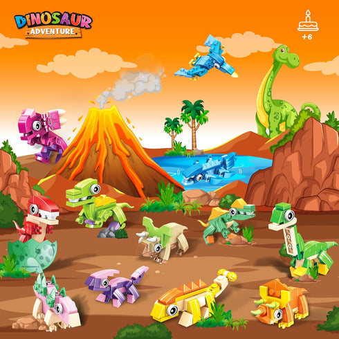 12 Sets 3-in-1 Set 36 Easter Basket Stuffer - Dinosaur Building with Prefilled Eggs for Easter Party Favors & Egg Hunt
