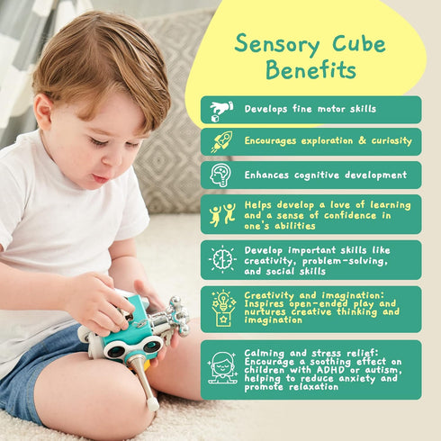 Handmade Montessori Busy Cube Sensory Toys for Toddlers - Wooden Activity Cube Travel Toy for Children with Autism &