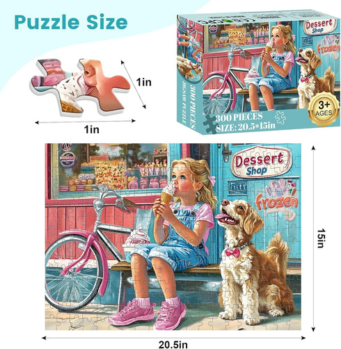 VOLUVOLU 300 6-8 8-10 10-12 Pieces Ice Cream Puzzles for Adults - Puzzles for Kids Ages - Large Piece Dog Jigsaw Puzzle