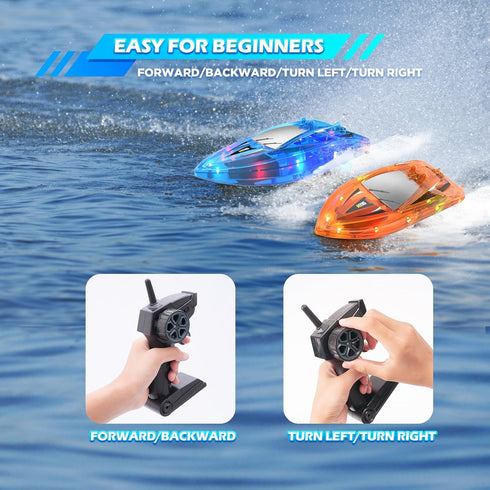 YEETFTC 2Pack 8-12 Alarm,2.4Ghz,Control 50M,Rechargeable LED Light RC Boat Remote Control Pool Water Toys for Kids Ages