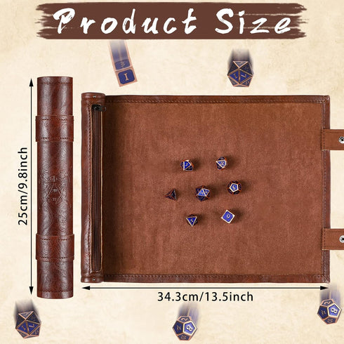 Accessories(Brown,1 Civaner Dice Mat Tray Rolling Mat with Zipper PU Leather Folding Scroll Dice Bag Holder Table