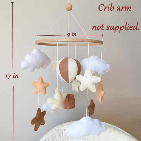Goukurlsma Neutral Hot Air Balloon Mobile for Crib Boho Baby Crib Mobile for Girls Boys Stars & Clouds Hot Air Balloon