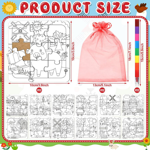 Fullhawl 12 Sets 12 12 Farm Animal Puzzles Barnyard Color Your Own Puzzles DIY Barn Theme Jigsaw Crafts with Stackable
