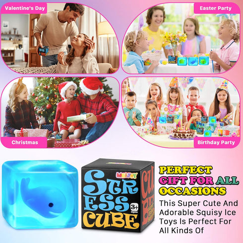 Squishy Stress Cube Fidget Toys Adults - Glow in The Dark Sensory Toys for Kids with Autism Stress Balls for Kids Teens
