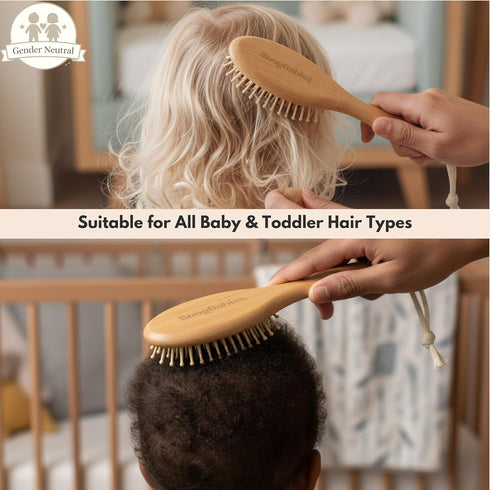 Set 5-Pack Set Baby Hair Brush & Comb for Newborns - Gentle Goat-Hair & Bamboo Bristle Hairbrushes with Easy Grip