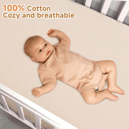 100% 2 Pack Set, 52"x28", Pro Goleem Muslin Crib Sheets, Cotton Crib Sheets for Boy Girl, Breathable Soft Neutral Baby