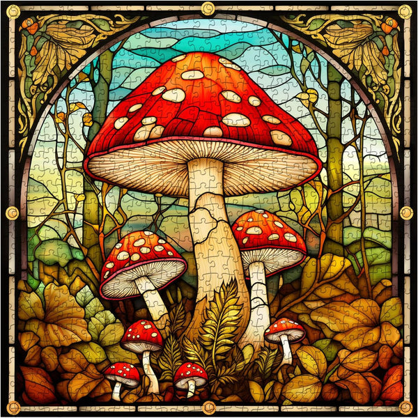 Vintage Mushroom Puzzles for Adults - 1000 Pieces Stained Glass Nature Plant Jigsaw, Retro Forest Fungi Art