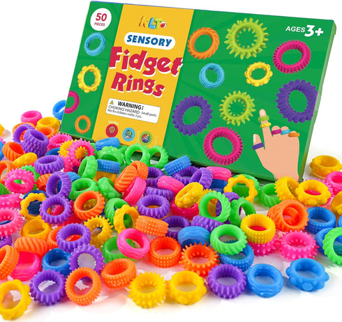 Fidget Rings Sensory Toys for Kids: 50 Pack Textured Sensory Rings -