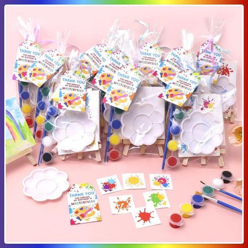12 Pack BOIKOKY DIY Mini Canvas Painting Party Favor Bags - Includes Easel, Acrylic Paint, Splash Tattoos, Brushes
