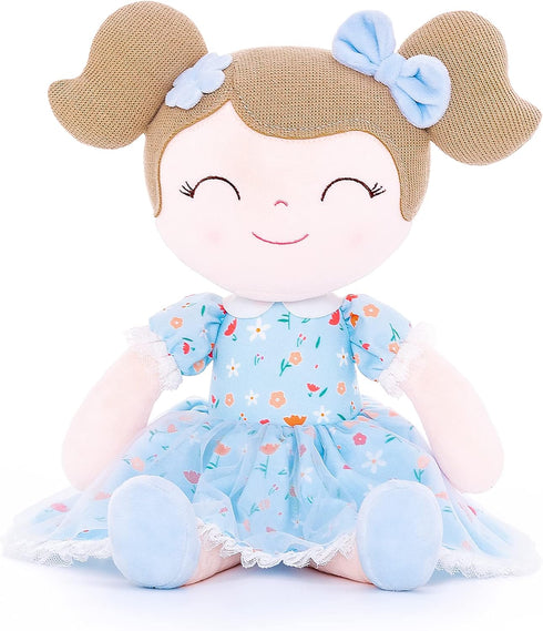 Gloveleya Baby Girl Gift Soft First Baby Doll Plush Doll Floral Blue 16" for Infants and Toddlers