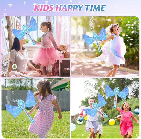 LED Light & Music Bubble Machine - Bubble Wands for Kids Girls | 3 AA Batteries & 2 Bubble Solutions | Outdoor Party
