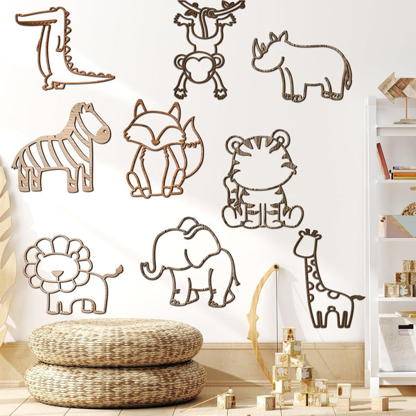 Soaoo 9 Pcs Jungle Animal Woodland Decor Safari Nursery Wall Art Animal