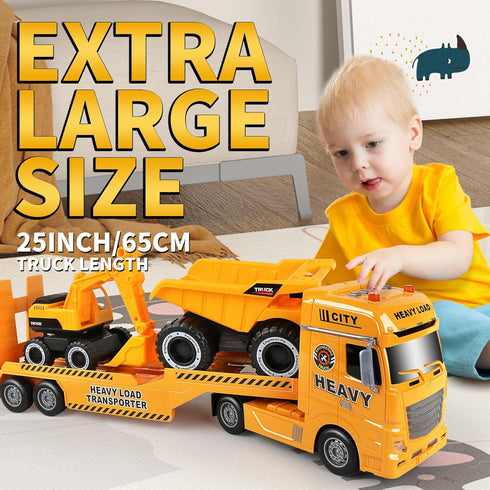 Toys,25.6" 3 4 5 6+ Dwi Dowellin Construction Carrier Truck Kids Semi-Trailer Toy with Excavator and Dump Truck,Gifts