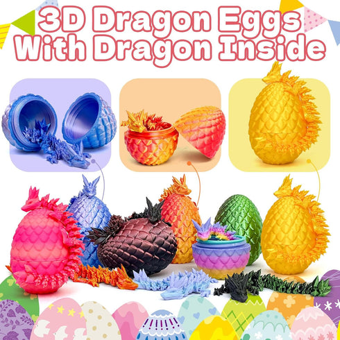Aesinos 18PCS 3D 3D 3D 3D (18PCS) Printed Dragon Eggs with Dragon Inside Easter Eggs Printed Dragon Easter Toys Mystery