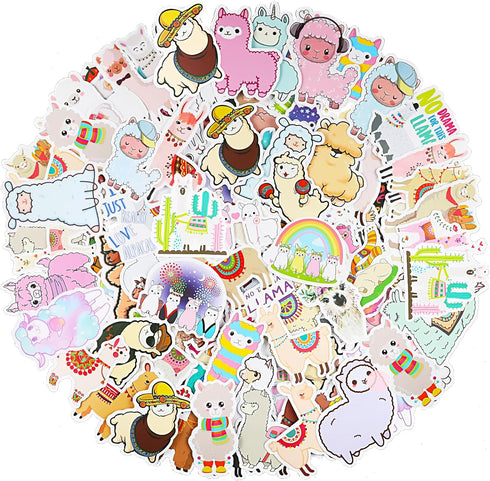 Zonon 100 Pieces Funny Llama Stickers - Cute Animal Alpaca Decals Llama Theme Waterproof Vinyl Stickers for Computer,