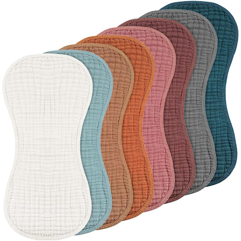 Frienda 8 Pieces Muslin Burp Cloths - 10 x 20 Inches Cotton Washcloths for Newborn Face Towels (Bright Color)