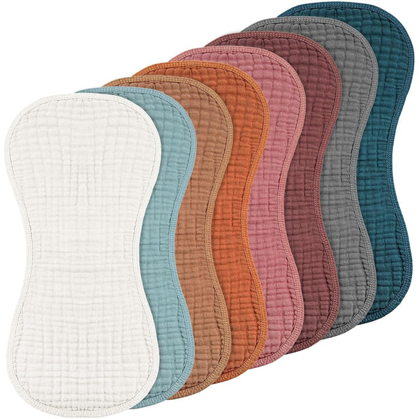 Frienda 8 Pieces Muslin Burp Cloths - 10 x 20 Inches Cotton Washcloths for Newborn Face Towels (Bright Color)