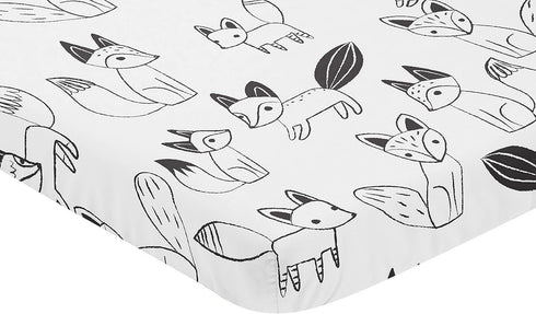 Pack Sweet Jojo Designs Black and White Woodland Baby Boy or Girl Unisex Fitted Mini Portable Crib Sheet for Fox