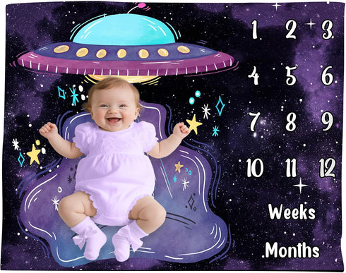 60x40in 48x40in) UFO Baby Monthly Milestone Blanket, Soft Flannel, Alien Round Spaceship, Newborn Mom Gifts, Baby