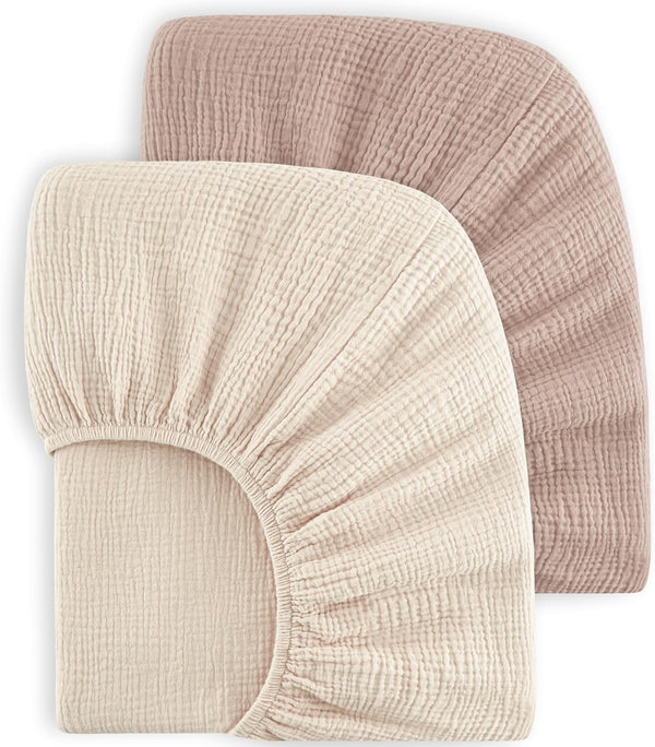 Bearmoss Muslin Crib Sheets 100% Cotton Baby Crib Sheets Fitted for Standard