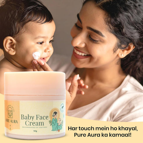 PURE AURA 50gm, Baby Face Cream, Ayurvedic & Organic, Shea Butter & Almond Oil, Newborns