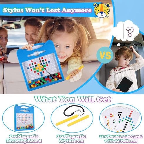 Magnetic Drawing Board for Kids - Toddler Magnet Doodle Board with Beads and 2 Pens, Airplane Car Travel Activities