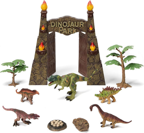Dinosaur Toys for Kids 3-5, Realistic Jurassic Figures with Park Gate, Educational Play Set for Boys and Girls